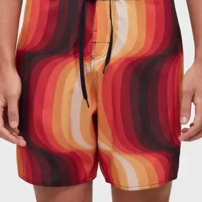 Calções de banho coloridos com padrão ondulado e cordão preto