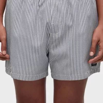 Calções de banho risca branca e cinzenta com cinta elástica