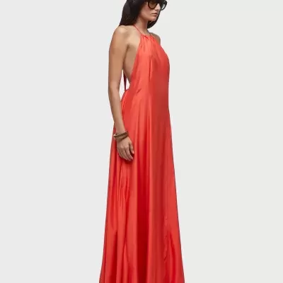 Vestido longo laranja fluido com alças finas