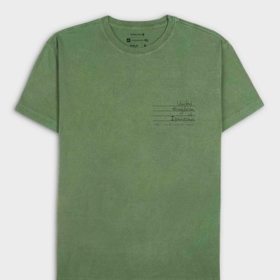 T-shirt verde com texto preto no peito United Kingdom of Ipanema
