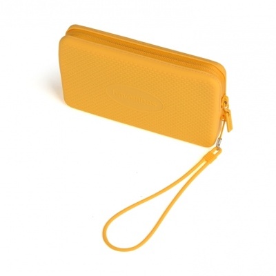 Carteira amarela com zip e alça de pulso