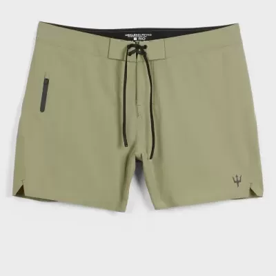 Calções de banho verde-oliva com cordão preto e símbolo de tridente