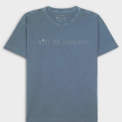 T-shirt azul com estampagem RIO DE JANEIRO e palmeira