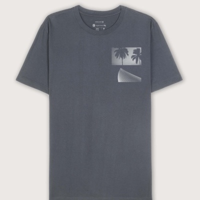 T-shirt cinzenta de manga curta com estampa de palmeiras no peito