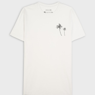 T-shirt branca com estampa de duas palmeiras cinzentas no peito