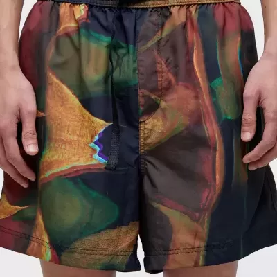 Calções masculinos com padrão abstrato colorido e cinturilha elástica