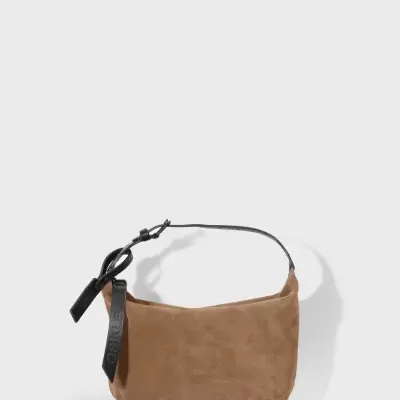 Mala pequena castanha em camurça com alça preta e pendente OSKLEN