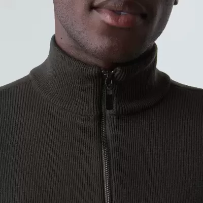 Sweater masculino verde escuro com fecho de correr e gola alta