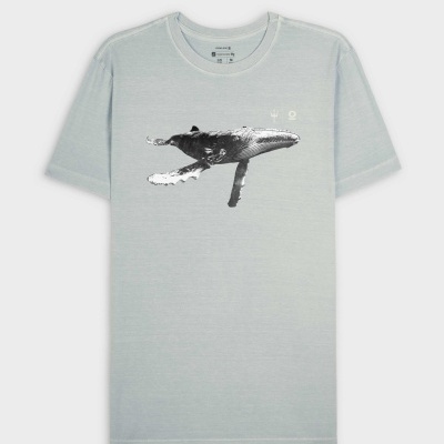 T-shirt cinzenta clara com estampa de baleia cinzenta na frente