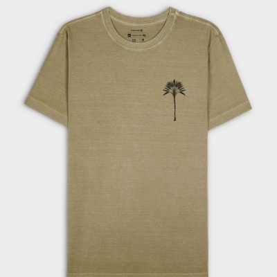 T-shirt bege com estampa de palmeira preta no peito