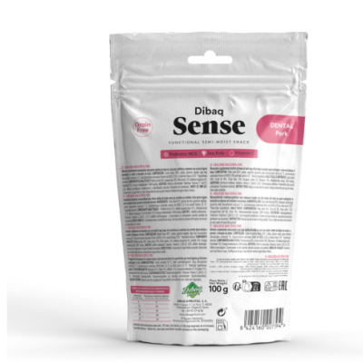 Embalagem branca de snacks para cães Dibaq Sense sabor Pork Dental