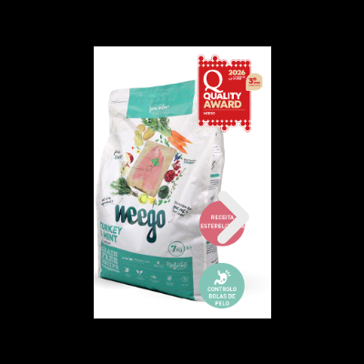 Embalagem de comida para gatos Neego sabor Turkey Mint, 7 kg, com selo Quality Award 2026