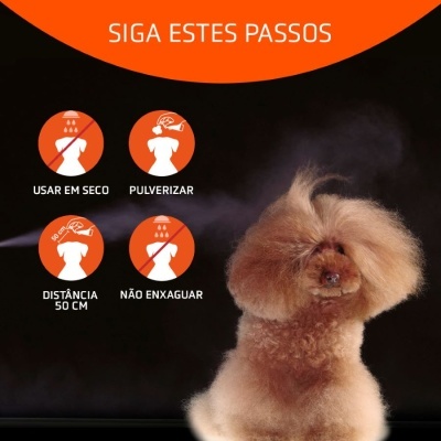 Poodle castanho claro com texto de instruções para uso de produto
