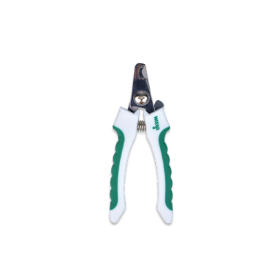 Tesoura ou corta-unhas branco e verde com lâminas metálicas