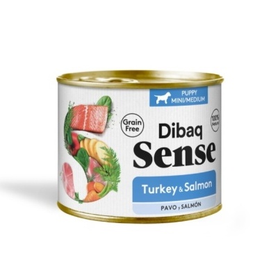 Lata de comida para cães Dibaq Sense sabor Peru e Salmão para cachorros mini/médio
