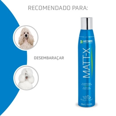Frasco azul de condicionador desembaraçante para cães, MATT-X da Artero Cosmetics.