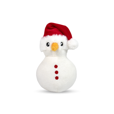 Boneco de neve de peluche branco com chapéu de Natal vermelho