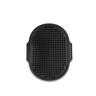 Escova preta oval de silicone com textura de bolinhas