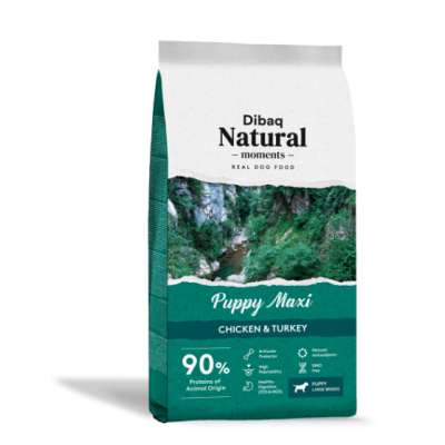 Pacote de ração Dibaq Natural moments Puppy Maxi Chicken & Turkey