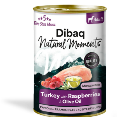 Lata de comida para cães Dibaq Natural Moments sabor Peru com Framboesas e Azeite