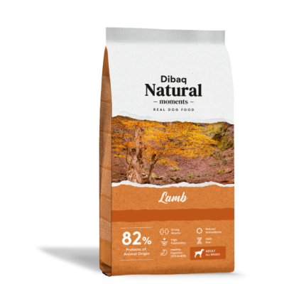 Saco de ração Dibaq Natural moments Lamb para cães com imagem de árvore de outono