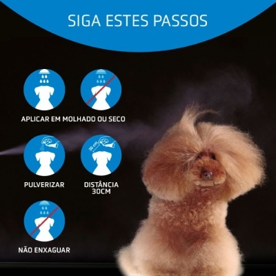 Instruções de uso em português para aplicação de produto em cão
