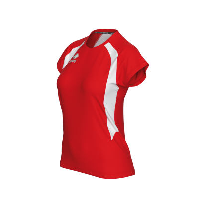 T-shirt desportiva vermelha e branca com manga curta e logotipo errea