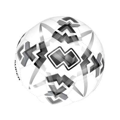 Bola de futebol branca com padrões gráficos em preto e cinza