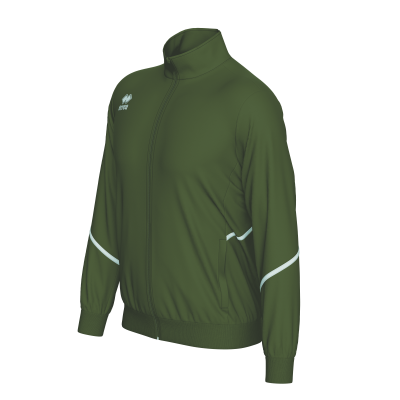 Casaco desportivo verde-oliva com fecho e detalhes brancos