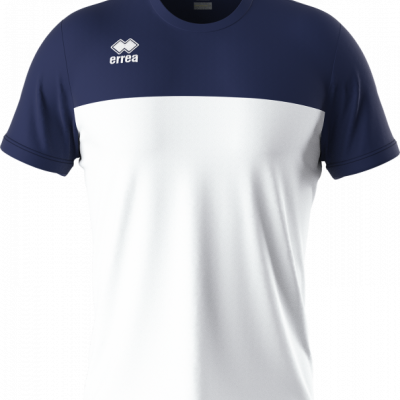 T-shirt desportiva azul escura e branca com logótipo ERREA.