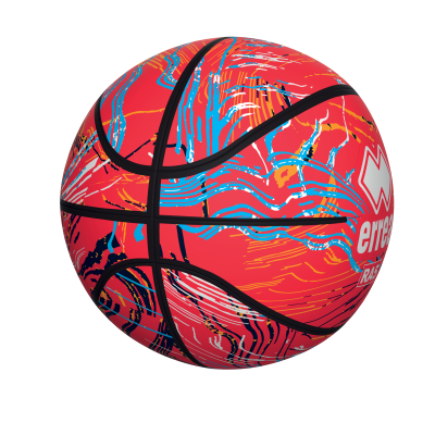 Bola de basquetebol vermelha com padrão colorido e texto erreà