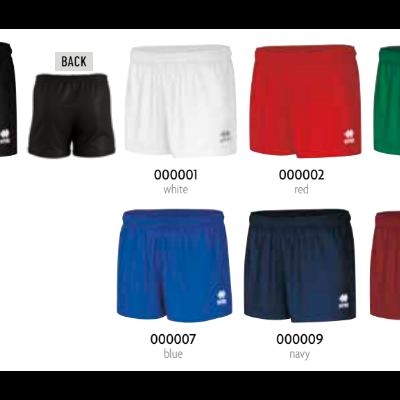 Sete calções desportivos coloridos com logótipo branco no canto inferior direito