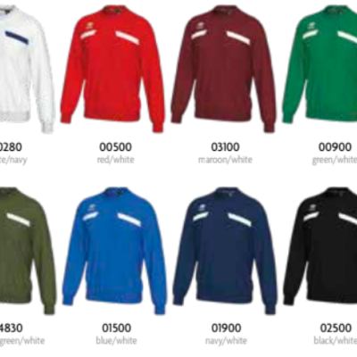 Sweatshirts desportivas em várias cores com detalhes e códigos