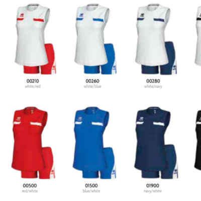Conjuntos de roupa desportiva com várias cores em fundo branco