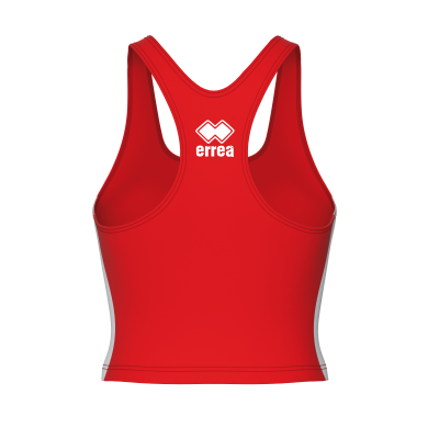 Top desportivo feminino vermelho com costas estilo nadador e logótipo errea
