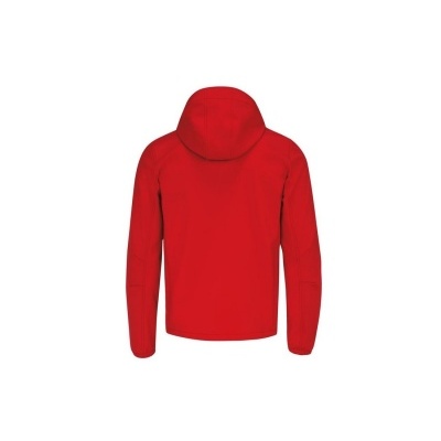 Casaco vermelho com capuz visto de trás