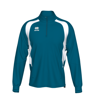 Camisola desportiva azul com painéis brancos e logótipo errea