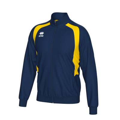 Casaco desportivo azul escuro com detalhes amarelos e logo ERREA branco
