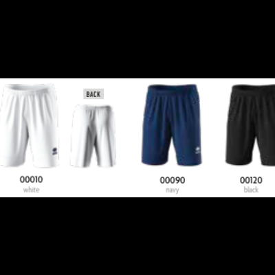 Calções desportivos branco, azul-marinho e preto em tecido liso com logótipo branco