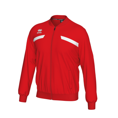 Casaco desportivo vermelho com riscas brancas e logótipo STIGA