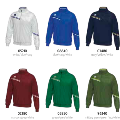 Dez sweats com fecho, gola alta e várias cores com detalhes e códigos visíveis.