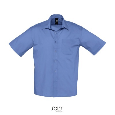 Camisa de manga curta azul com botões e colarinho