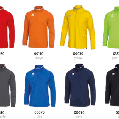 Doze casacos desportivos coloridos com códigos e nomes das cores