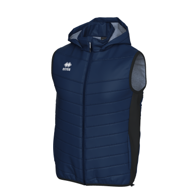 Colete acolchoado azul com capuz e fecho de correr