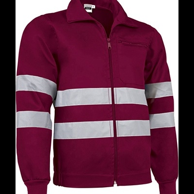 Casaco de trabalho bordeaux com faixas refletoras e fecho de correr