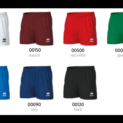 Calções desportivos Errea em sete cores diferentes