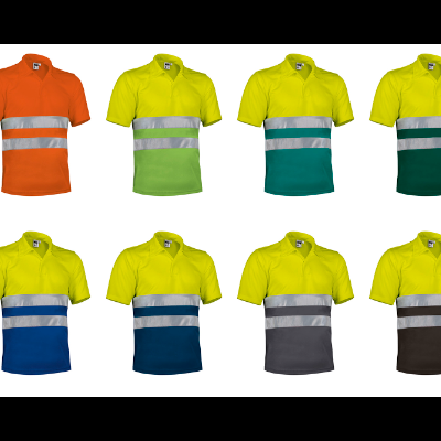 Polos de alta visibilidade coloridos com faixas reflexivas horizontais