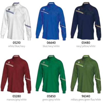 12 sweatshirts de várias cores com fecho no pescoço e códigos visíveis