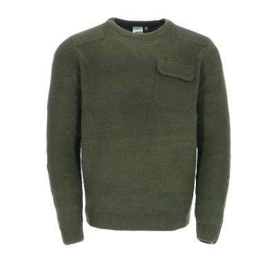 Camisola de malha verde militar com bolso e costuras reforçadas