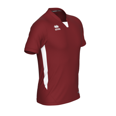 T-shirt desportiva vermelha com painéis brancos e logo errea